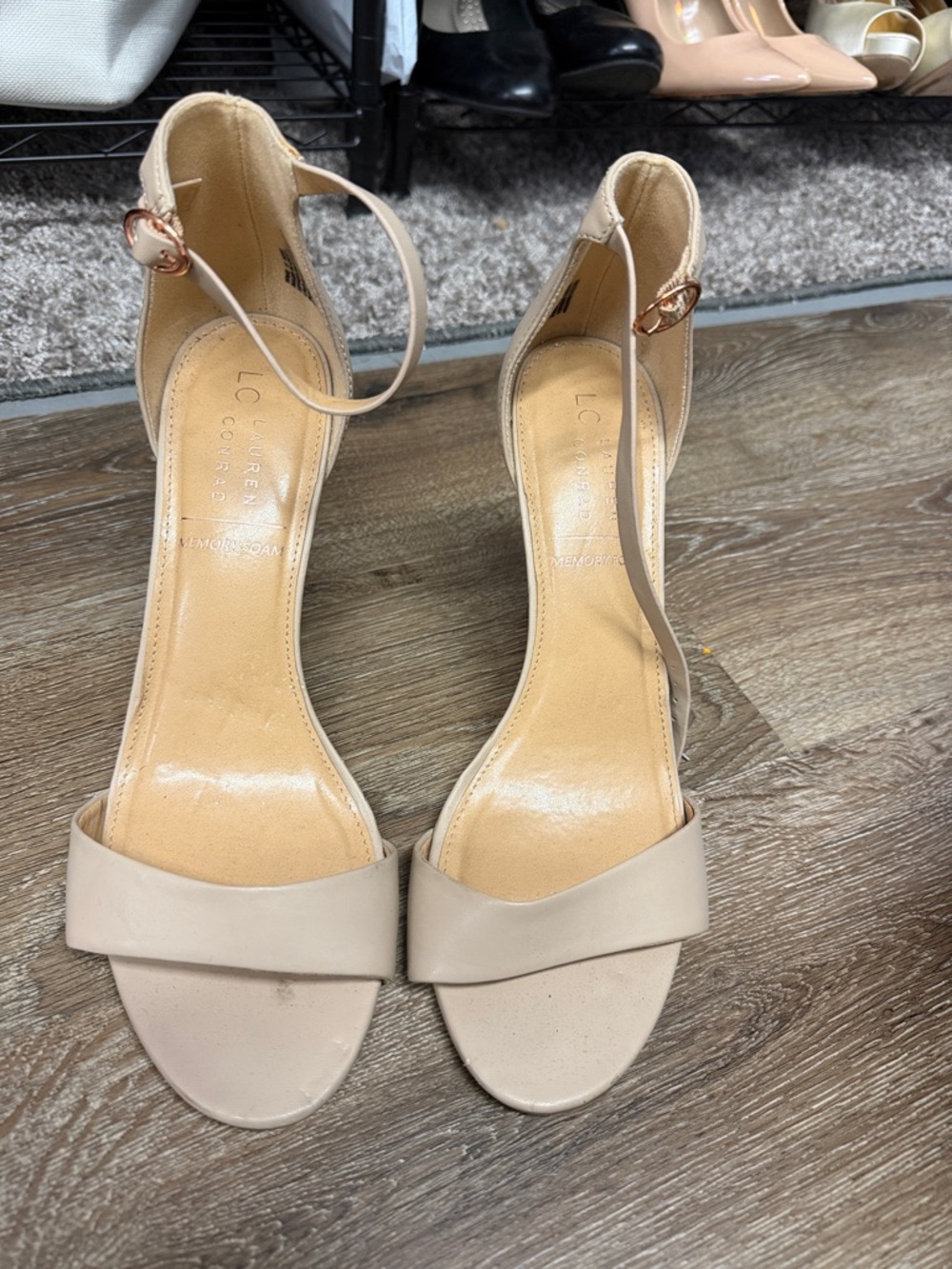 LC Lauren Conrad Beige Ankle-Strap Block Heels
